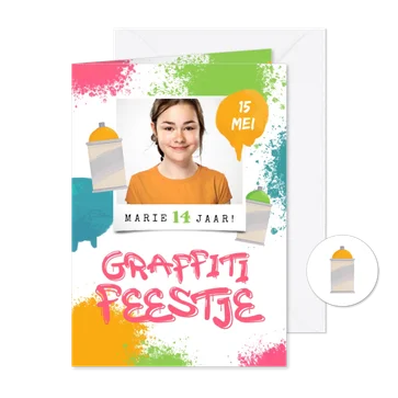 Stoere uitnodiging verjaardag meisje graffiti verf foto